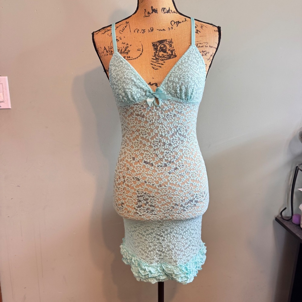 Victoria Secret Sexy Little Things Blue Lace Ruffle Chemise M